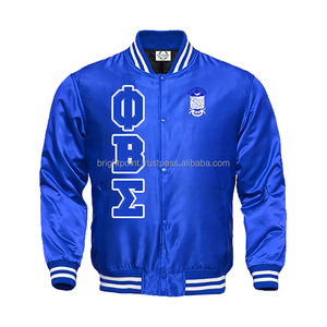 Vestes universitaires d'hiver personnalisées avec broderie de lettres, 100% polyester, satin de soie bleu, style baseball universitaire, fraternité grecque - Product Image 1