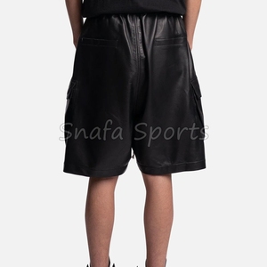 กางเกงขาสั้นหนังผูกเชือกเอวสูงสำหรับผู้ชาย กางเกงขาสั้นหนัง PU แฟชั่น กางเกงขาสั้นหนังแท้สำหรับผู้ชายสไตล์นักขี่มอเตอร์ไซค์ - Product Image 2