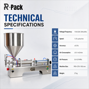 110V 220V 500-5000ml 1-30 <strong>BPM</strong> &plusmn;0.5% 304SS Single Head Servo Piston Paste for Cream Sauce Peanut Butter DG-5000 Filling Machine - Product Image 6