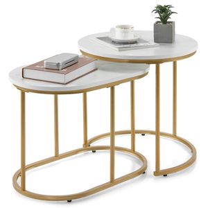Set di Tavolini da Caffè Impilabili e Allungabili in Stile Moderno Effetto Marmo, Arredamento Minimalista in Acciaio per Soggiorno - Product Image 4