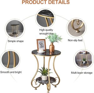 Coffee <b>Table</b> Simple Modern <b>Bedside</b> Side <b>Table</b> <b>Small</b> Round <b>Table</b> Engineer Top Metal <b>Table</b> Living Room & Bedroom (Gold & Black) - Product Image 2