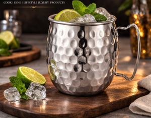Taza Moscow Mule 500ml |   Taza de cóctel de acero inoxidable duradera con asa |   Bebidas Frías Estilo Americano con Diseño Martillado - Product Image 2