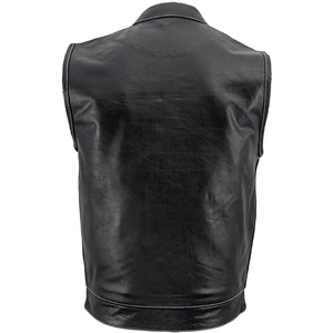 Samroz Sports <b>Men's</b> Black Premium Leather Motorcycle Biker Rider <b>Vest</b> w/<b>White</b> Stitching and Paisley Liner - Product Image 3