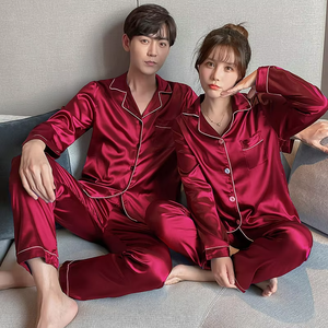 New Silk Satin Long Sleeve Sleepwear <b>Sets</b> Breathable and Solid Color Loungewear <b>for</b> Home Couple <b>Pajamas</b> <b>for</b> <b>Men</b> and Women - Product Image 3