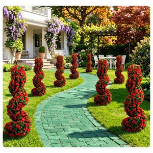 Set di 2 Piante Spiralate Artificiali Realistiche in PE Resistenti alle Intemperie per Interni ed Esterni Casa e Giardino - Product Image 5