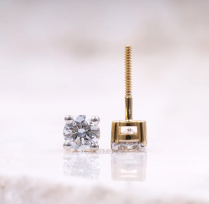 Round Cut Lab Diamond Stud <b>Earrings</b> 14K Gold Screw <b>Back</b> Classic Solitaire Luxury Jewelry OEM - Product Image 3