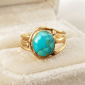 Mohave <b>Turquoise</b> Gemstone <b>Ring</b> 925 Silver Bezel Setting Bohemian Style Unisex Everyday Wear Gold Plated And Rose Gold Plated - Product Image 2