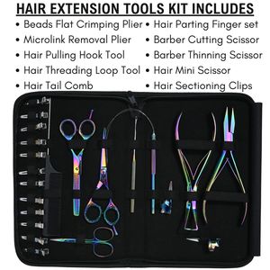 Kit de coiffure et d'extension capillaire personnalisé avec pinces à sertir pour perles plates, outil à boucle, ciseaux de barbier, ciseaux à effiler, peigne à queue - Product Image 2