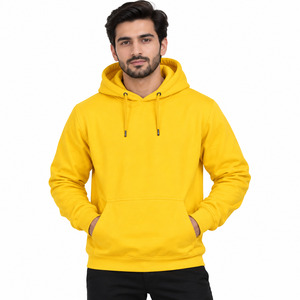 Sudadera con Capucha Amarilla para Hombre, Corte Regular, Color Sólido, Informal, de Forro Polar, con Bolsillo, Manga Larga, para Otoño, 100% Algodón - Product Image 1