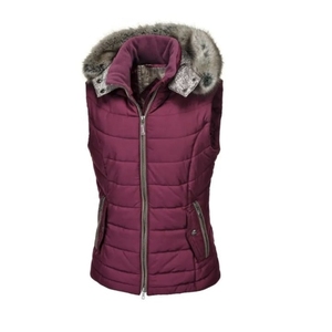 Gilet matelassé sans manches pour femme avec col en fourrure, coupe-vent, fermeture éclair, couleur unie rouge, taille mi-haute, pour l'équitation - Product Image 3