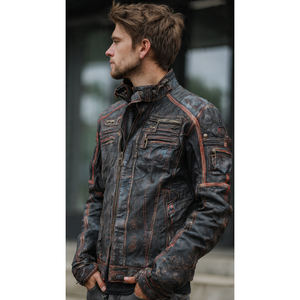 Blouson de moto d'hiver coupe-vent grande taille pour homme avec fermeture éclair et col montant en cuir PU - Product Image 3