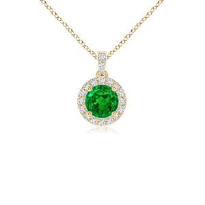 14K <b>Solid</b> <b>Gold</b> Natural Emerald Round Dangle <b>Pendant</b> With Diamond Halo Classic Fine Jewellery Anniversary Gift For Her 2026 - Product Image 1