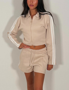 Custom Logo Women's French Terry Tracksuit Y2K Cropped <b>Zip</b> <b>Up</b> Sweatshirt & Shorts 2 Piece Lounge Set Streetwear Outfit OEM Made - Product Image 5