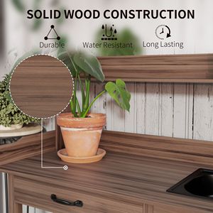 Tavolo da Lavoro da Esterno Dark Bro con Lavello, Banco da Giardinaggio per Patio e Armadietto Portaoggetti con Ganci, Tavolo da Lavoro per Serra e Giardino - Product Image 6