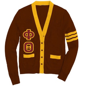 Cardigan en tricot personnalisé pour homme, style universitaire, jacquard, avec lettres brodées en chenille et poche boutonnée - Product Image 1