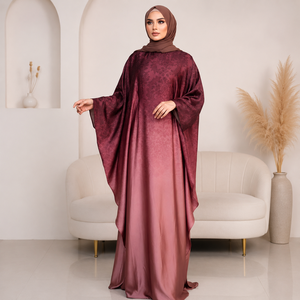 Kaftán Abaya de Poliéster Satinado con Degradado Teal de Lujo para Mujer, Vestido Maxi Islámico Elegante y Modesto, Largo hasta el Tobillo, Corte Holgado, Jacquard Floral - Product Image 1