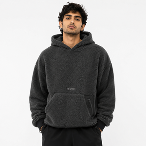 Custom Mens Charcoal <b>Sherpa</b> Hoodie Oversized Heavy Fleece Pullover Winter Hooded Sweatshirt OEM Supplier - Product Image 1