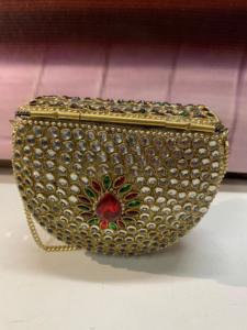 Kundan Evening Bag Beaded Stone <b>Clutch</b> Purse Gold Chain Handbag Flap Shoulder Bag for <b>Wedding</b> Party - Product Image 2