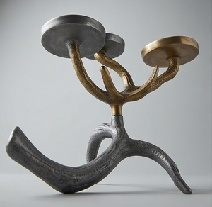 Décoration d'intérieur, chandelier en métal en forme de branche de cerf, porte-bougie à trois bras, argent, or, décoration intérieure - Product Image 3