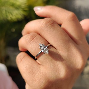 Anillo solitario romántico con diamante de talla marquesa de 1,01 quilates para mujer, joyería fina de oro blanco de 14 quilates, para ocasiones de fiesta, para amantes - Product Image 4