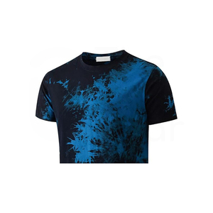 Camiseta de Punto Tie-Dye para Hombre, Casual, de Manga Corta, Cuello Redondo, con Diseño Azul y Negro - Product Image 3