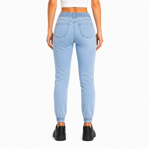 High Quality Women <b>Denim</b> Jeans High Elastic Drawstring Waist Cuffed Ankle <b>Stretch</b> <b>Denim</b> Trousers Casual Washed <b>Denim</b> Jeans - Product Image 2
