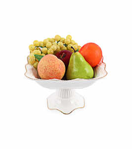 ชามผลไม้พร้อมขาตั้ง ขอบทอง ดีไซน์หรูหราทันสมัย ผลิตจากเซรามิกเนื้อละเอียดคุณภาพสูง ปลอดสารพิษ ขัดเงา เหมาะสำหรับงานเลี้ยง - Product Image 1