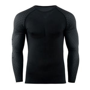 Private Label Sportswear Club Uniforms Long Sleeve Compression Shirts for Athletic Printed <b>Hex</b> Pattern Design MMA BJJ Rash Guard - Product Image 1