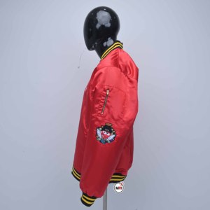 Chaqueta Varsity Roja de Satén para Hombre, Estilo Preppy, Cierre de Cremallera, Diseño con Letras Bordadas, Chaqueta Bomber de Poliéster para Otoño - Product Image 4