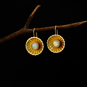 Ethiopian Opal Sunburst Dangle <b>Hook</b> <b>Earrings</b>-Statement Welo Fire Opal <b>Earrings</b>-Handmade Gold Plated Jewelry Gift For Her R - Product Image 1