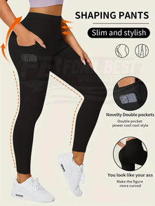 Pantalones Moldeadores de Cintura Alta con Control de Abdomen, Bolsillos Dobles, Leggings de Yoga de Color Sólido, Cintura Elástica Sin Costuras - Product Image 2