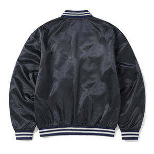 Satin Varsity <b>Jacket</b> Classic Baseball Bomber <b>Jacket</b> Snap Button Shiny Silk Letterman <b>Jacket</b> Dark Blue - Product Image 5