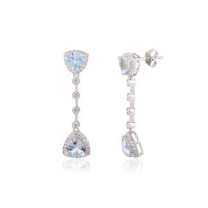 18K White Gold Trillion Cut Aquamarine and Diamond Stud <b>Earrings</b> - Product Image 6