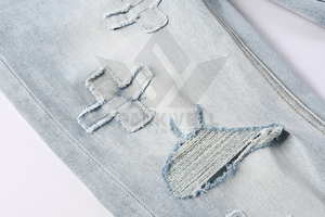 Jean en denim délavé bleu glace pour homme, coupe slim, taille mi-haute, extensible, longueur complète, coton lavé, cinq poches, style streetwear décontracté - Product Image 3