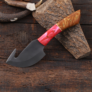 Cuchillo de caza de hoja fija Nordic Forge Gut Hook con acabado en ácido, mango de resina, espiga completa, cuchillo personalizado OEM/ODM, funda de cuero - Product Image 2