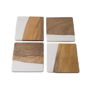Hot Selling Best Price 4x4 Inches Resin & <b>Wood</b> Mats & Pads Coasters Table Accessories <b>Tea</b> Coaster Cork 4 Pieces <b>Set</b> From India - Product Image 1