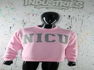 NICU PINK <b>Mock</b> <b>Neck</b> Sweatshirt 100% GREY Applique Embroidery wide <b>neck</b> Sweatshirt Finer Threads - Product Image 3