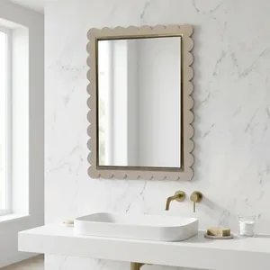 Scalloped Wooden Framed <b>Wall</b> <b>Mirror</b> Handcrafted Decorative Vanity <b>Mirror</b> Modern Bathroom Bedroom Entryway Accent Home Decor - Product Image 5