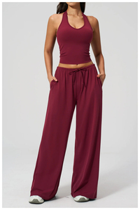 <span class=keywords><strong>Pantalones</strong></span> Anchos <span class=keywords><strong>de</strong></span> Cintura Alta para Mujer, Colores Personalizados, con Cordón Ajustable, Corte Holgado, Largos, Color Sólido, Casuales, Transpirables, 100% Verano - Product Image 2
