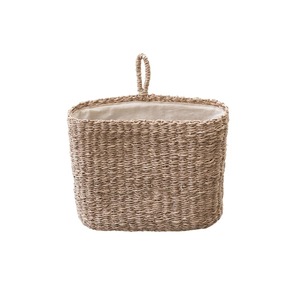 Cesta de pared de hierba marina tejida a mano con asa y forro de algodón, cesta de almacenamiento hecha a mano, venta al por mayor, ecológica, hecha en Vietnam - Product Image 1