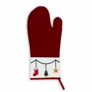 Beautiful Christmas Embroidery Design Oven Mitts <b>Red</b> Color Indian Manufacturer Oven Mitts Heat Insulation for Oven Use. - Product Image 2