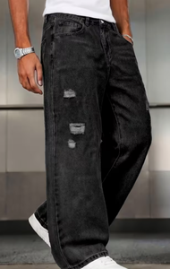 Jean Harem Noir Délavé Taille Haute Coupe Ample Grande Taille pour Homme Hardihood International – Style Décontracté Bohème Paisley en Coton Tissé - Product Image 6