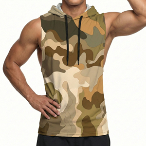 Men's Urban Camo Cutoff Hooded Tank <b>Top</b> Custom Logo Drop Armhole Sleeveless Workout Fitness Muscle Wholesale Apparel Tank <b>Tops</b> - Product Image 4