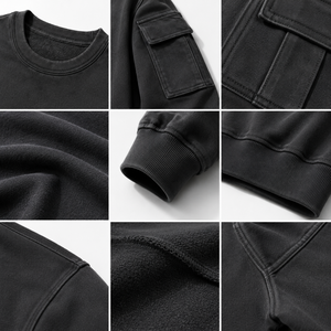 เสื้อสเวตเชิ้ตคอกลมลำลองสำหรับผู้ชาย ดีไซน์กระเป๋าที่แขน ผ้าฟลีซ 360 กรัม โลโก้ด้านหน้า ผ้าผสมคอตตอน 100% ระบายอากาศได้ดี มีสไตล์ - Product Image 5