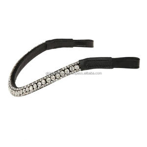 Banda de ceja de caballo de cuero italiano negro o marrón flexible personalizada tres filas cristales plateados diamantes de imitación diamante Bling Brow Band - Product Image 1