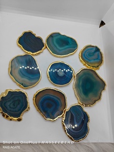 Natural Green Agate <b>Coaster</b> <b>Gold</b> Plated Polished Gemstone Drink <b>Coaster</b> Luxury Home Decor Wedding Gift Wholesale Supplier - Product Image 3