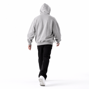 Sweat-shirt à capuche oversize pour homme, gris uni, en coton French Terry, décontracté, avec cordon de serrage, coupe classique, pour l'automne - Product Image 3