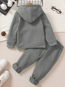 Ensemble de survêtement gris à capuche pour enfants, manches longues, couleur unie, sweat-shirt décontracté, pantalon de jogging, unisexe, vêtements d'automne - Product Image 2