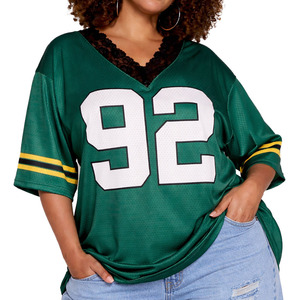 Nouveau maillot de football américain tendance pour femme, style brésilien, rayé, en maille dentelle, fournisseur OEM de t-shirts en maille verte pour équipe, marque privée - Product Image 6