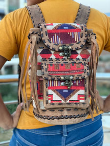 Réel Fait À La Main En Cuir Jacquard Élégant Look Vintage Sac À Dos - Product Image 3